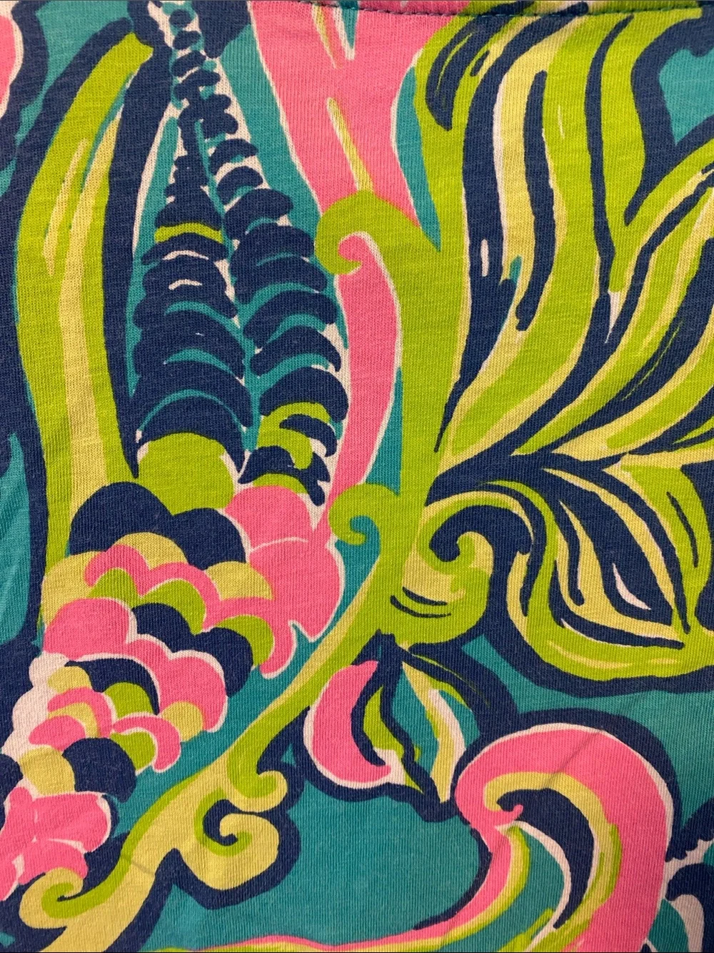 Lilly Pulitzer Vibrant Tropical Print V-Neck Top - Teal & Pink & Lime - size XL - Picture 4 of 6
